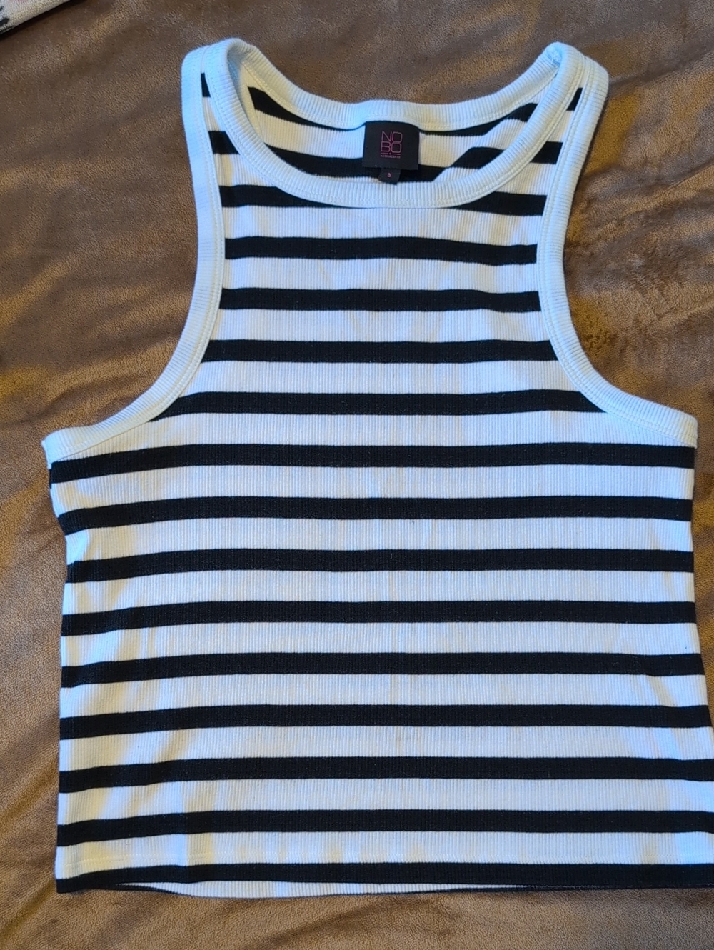 NOBO Black & White Striped Ribbed Tank Top for women